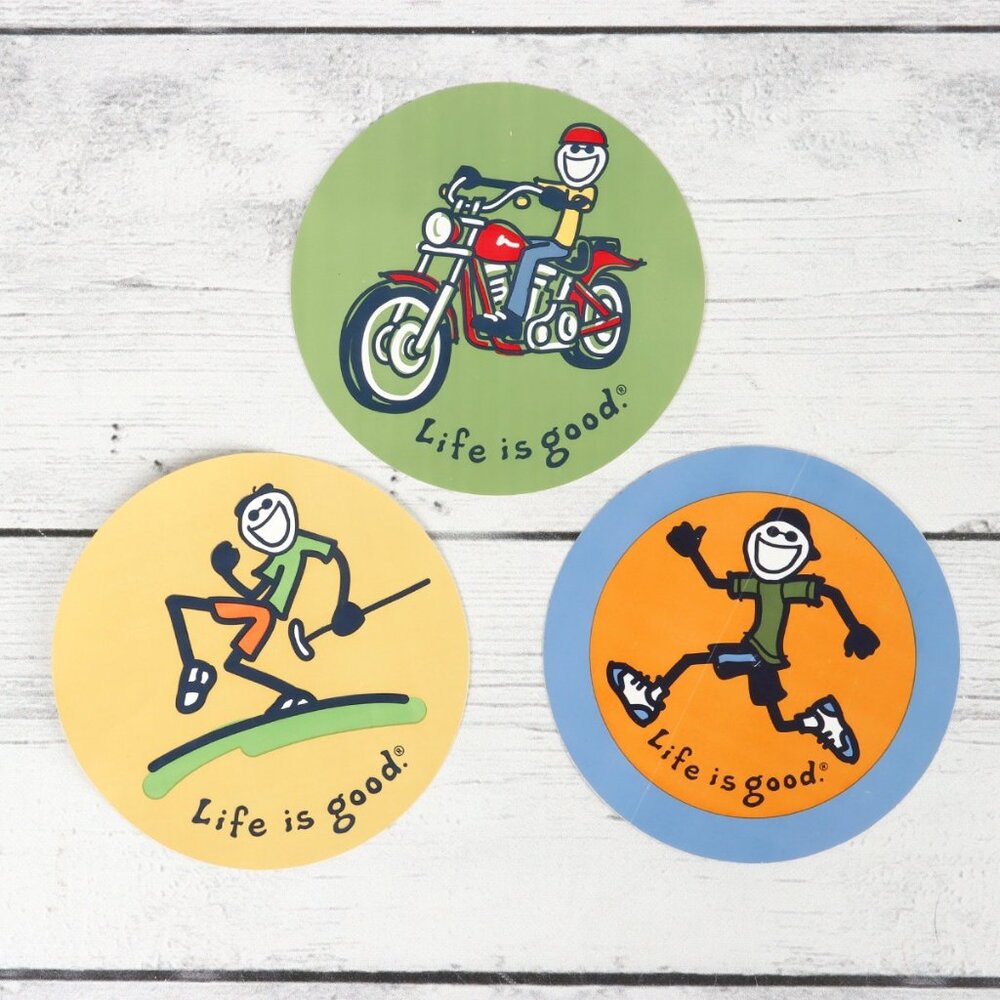Life is Good Sticker Bundle of Three - Golf, Running & Motorcycle Jake
